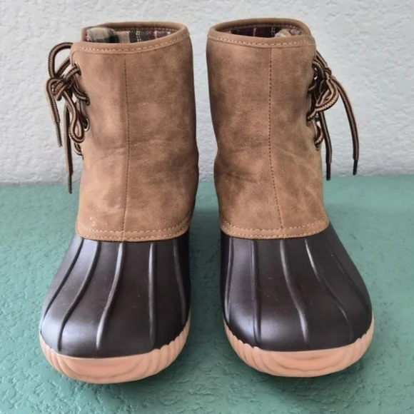 Waterproof Duck Boots Tan Brown Lace Up Cozy Outdoor Fall Winter Boots - Picture 2 of 14